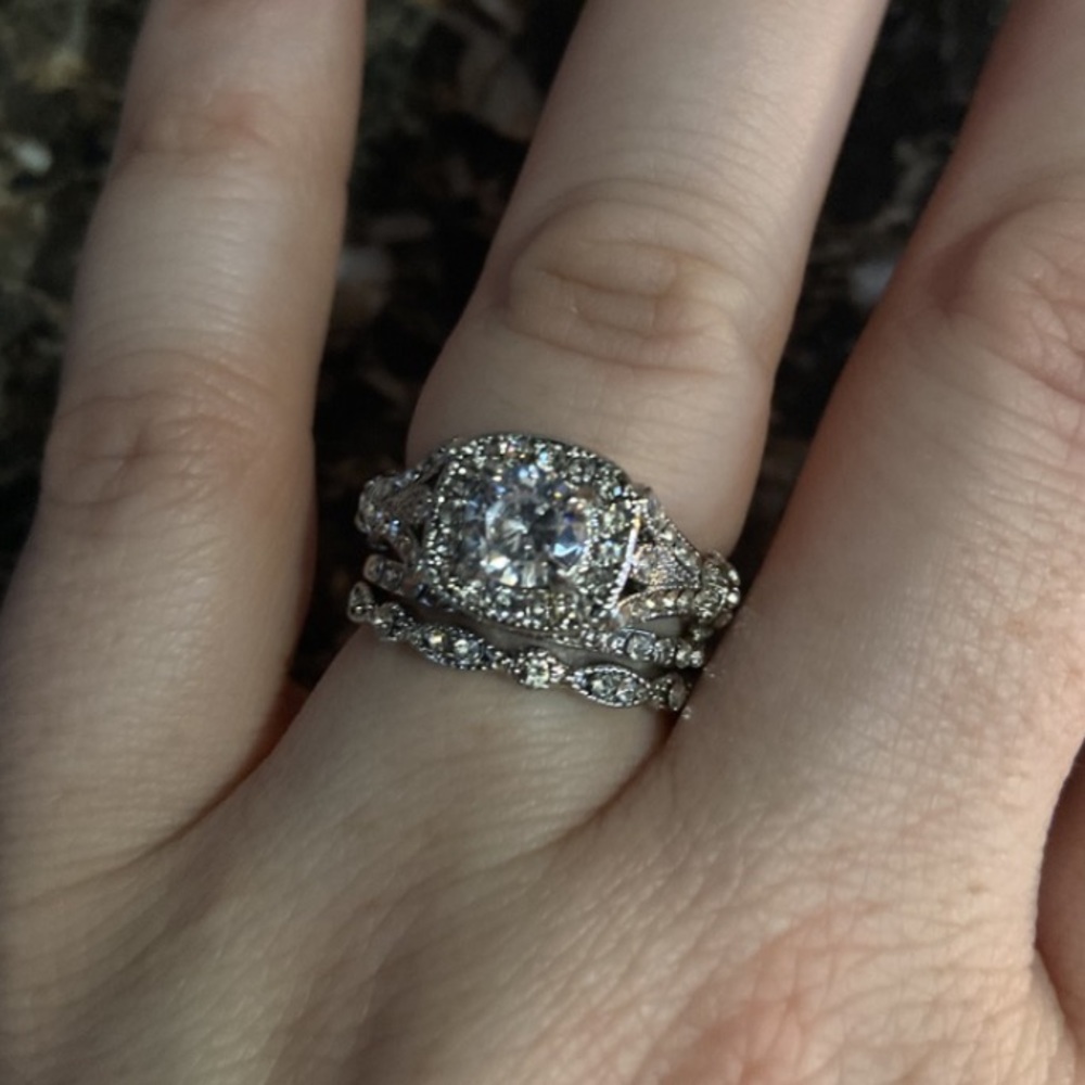 3pcs Set 18K White Gold Filled White Sapphire Sz 7 - Picture 8 of 9